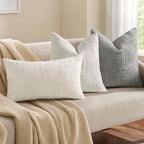decorUhome Neutral Grey Chenille Throw Pillow Covers 22x22 Set of 2 Thick Textured Slubby Couch Pillow Covers Farmhouse Accent Modern Neutral Decorative Pillow Cases for Bed Sofa Living Room