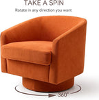 Swivel Barrel Accent Chair, Round Chenille Fabric Living Room Arm Chairs, Modern Upholstered Comfty Reading Nook Chairs for Bedroom, Small Club Armchair, Single Sofa Side Chair, Orange