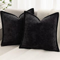 Black Decorative Throw Pillow Covers 18x18 Inch Set of 2 Cozy Soild Chenille Cushion Cases Soft Textured Square Couch Pillows Cover Boho Accent Farmhouse Pillowcases for Sofa Bed