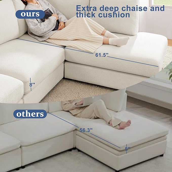 100“ L Shaped Couch with Reversible Chaise Sectional couches Sofa Corner Couches for Living Room,Apartment and Compact Spaces(Cream)