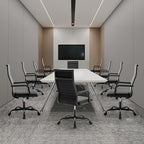Office Chair, Ergonomic Executive Conference Room Chairs, Ribbed Leather Desk Chair with Lumbar Support, Adjustable Height Mid-Back Swivel Chair with Padded Seat and Square Tube Armrests