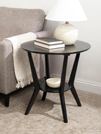 Kate and Laurel Nylah Round Wooden Side Table; 24 x 24 x 24; Black; Modern Tiered Circle Living Room Table with Solid Wood Construction for Use as Bedroom Nightstand