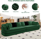 135" Modular Sectional Couch, 4-Seater with Throw Pillows Modern Teddy Fabric Foam Boneless Sofa for Living Room, Oversized with Deep Seat, No Assembly Required,Green