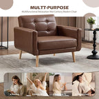 CANMOV 29" W Oversized Leather Accent Chair Set of 2, Armchair Button Back, Mid Century Modern Accent Chairs for Living Room, Modern Upholstered Bed Room Chair Cozy Armchair with Wood Legs, Brown