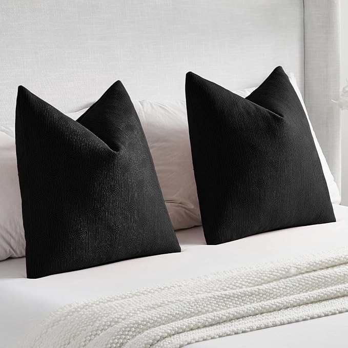 FUTEI Black Chenille Decorative Throw Pillow Covers 20x20 Inch Set of 2,Soft Cozy Striped Geometric Patterns Cushion Cases,Modern Home Decor for Couch Bed Living Room