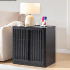 23.6" Nightstand Set of 2 with Charging Station, Side Table with 3 Storage Drawers, Mid Century Modern Night Stand with Solid Wood Handle, Bedside End Table for Bedroom, Living Room, Black