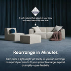 ROVE LAB M1 Modular Sectional Sofa with Ottoman, Sofa in a Box, PetFriendly Modular Couch, Spill-Resistant,Sustainable, Stylish, Modern Sectional Couch for Living Room with SmartFoam Comfort