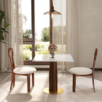 Sintered Stone Square Office Table and Chair Set - Meeting Table for Small Offices (Walnut‌ Leg and White Top, 1 Table and 2 Chairs)