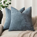 Foindtower Pack of 2 Soft Textured Chenille Throw Decorative Pillow Covers Square Accent Solid Cushion Cover Cozy Neutral Farmhouse Pillow Case for Couch Sofa Bedroom Living Room 24x24 Inch,Blue