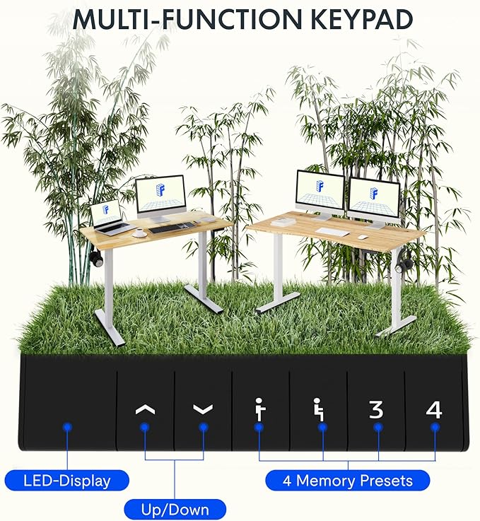 FLEXISPOT EN1 Bamboo Standing Desk, 55 x 28 Inches Whole-Piece Electric Height Adjustable Desk (Black Frame + Bamboo Top, 2 Packages)