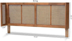 Eclectic Escape Mid-Century Modern Ash Wanut Finished Wood and Synthetic Rattan Wrap-Around Headboard King