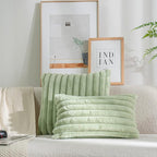 DEELAND Pack of 2,Double-Sided Faux Fur Plush Decorative Throw Pillow Covers Fuzzy Striped Soft Pillowcase Cushion Covers for Sofa Couch Bedroom Green 18x18 inch