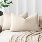 Foindtower Pack of 2 Soft Textured Throw Decorative Pillow Covers Lumbar Accent Solid Cushion Cover Cozy Neutral Farmhouse Pillow Case for Couch Sofa Bedroom Living Room 12x20 Inch, Light Beige