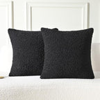 FUTEI Black Throw Pillow Covers 24x24 Inch Set of 2,Furry Faux Fur Teddy Boucle Textured Cushion Covers,Soft Fluffy European Pillow Shams,Home Decor for Couch Bed Living Room Office Car