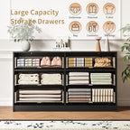 6 Drawers Fluted Dresser for Bedroom, 55" Wide Wooden Dresser with Deep Drawers, Large Floor Chest of Drawers, Modern Long TV Stand, Storage Cabinet Side Table, Black