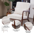 Accent Chairs, Set of 2 Mid-Century Modern Chair with Pillow, Armchair with Solid Wood, Reading Relaxing Leisure Chair for Living Room（White）