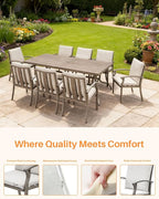 9-Piece Outdoor Dining Set, Aluminum Patio Dining Set with 2.2" Umbrella Hole, Outdoor Table and Chairs with Thick Cushions, Patio Furniture Sets for Decks, Lawn, Garden, Backyard, Limed Oak