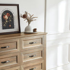 LINSY HOME Updated Dresser for Bedroom with 8 Drawers, Wide Chest of Drawers, Wooden Bedroom Dresser with 1 pcs Fabric Divider Organizer, Storage Organizer for Closet, Living Room, Rustic Oak