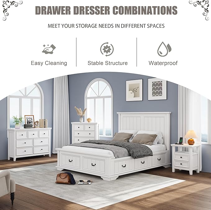 White Dresser for Bedroom, 6 Chest of Drawers, Farmhouse Dresser for Bedroom, Tall Storage Drawers Cabinet for Living Room, Home Office