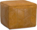 SIMPLIHOME Morden Contemporary Square Pouf in Brown Genuine Leather for The Living Room, Bedroom and Kids Room