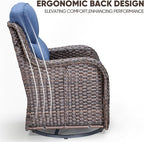 Swivel Patio Chairs sofa Set of 4 with 6" Thick Cushion - Wicker Outdoor Swivel Rocker Patio Chair with Side Table, High Back Comfortable Outdoor Glider Chairs - Brown Wicker | Blue Cushions