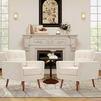 Tbfit Linen Fabric Accent Chairs Set of 2, Mid Century Modern Armchair for Living Room, Bedroom Button Tufted Upholstered Comfy Reading Accent Chair Sofa(Light Beige)