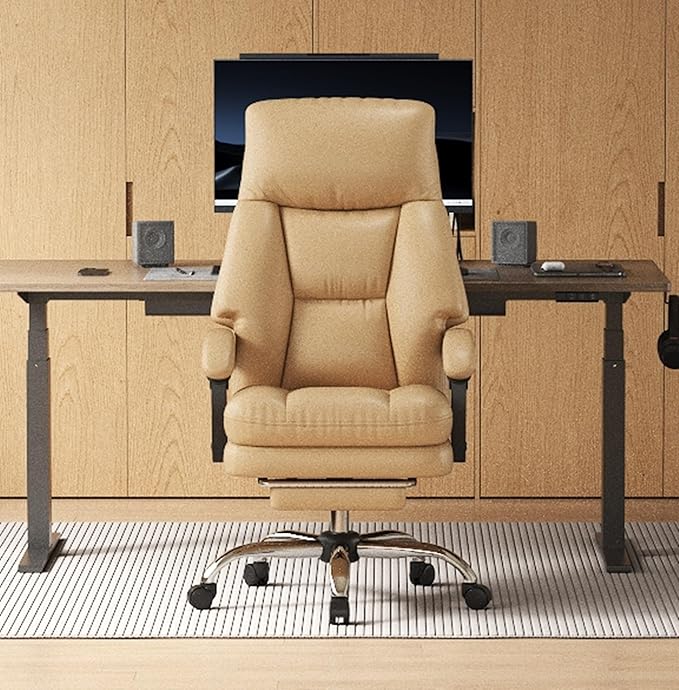 Home Office Desk Chair, 90°-160° Reclining, High Back Executive OfficeChair 400LBS with Footrest, Ergonomic Scratch-Resistant Faux Leather Computer Gaming Chair with Lumbar Support