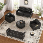 Faux Leather Accent Chair Set of 2 for Living Room, 30 Inches Barrel Upholstered Armchair, Cozy Mid Century Modern Club Arm Chair Single Sofa for Bedroom, Apartment, Reading Room, Black