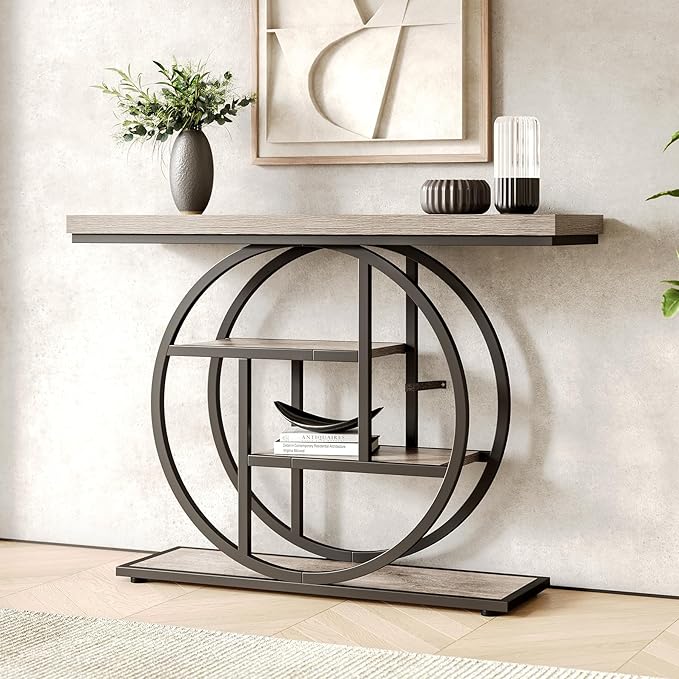 Little Tree Console Table, 4-Tier Entryway Table Behind Couch Table, 41.3-Inch Farmhouse Sofa Table for Living Room, Foyer Hallway Table for Entrance, Grey and Black