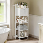 Bathroom Floor Cabinet, 5-Tier Bathroom Storage Organizer Rack with Drawer, Multifunctional Corner Unit, 47.24 Inches in Height, White