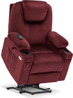 MCombo Power Lift Recliner Chair for Elderly, Lift Chair with Heat and Massage, USB&Type C Ports, Extended Footrest, Cup Holders, Fabric 7040 (Medium, Carmine Red)