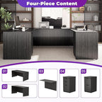 67'' U Shaped Bow Front Executive Desk with 2 Storage File Cabinets
