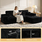 104" Cloud Sectional Couch with Chaise, Boneless L-Shaped Cloud Couch with Deep Seat, Soft Plush Modern Minimalist Sofa, Assembly Free Comfy Sofa for Office Living Room Apartment(Black, Right Chaise)