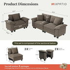 L-Shaped Cloud Modular Sofa Set, Deep Seat 2-Piece 3-Seater Sectional Couch & Removable Arms, Plush Chenille for Living Room - Smoky Gray