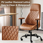 YFO Home Office Desk Chair High Back Office Rubber Casters Ergonomic Computer Chair with Lumbar Support Adjustable Height Rolling Swivel Chair Executive Task Armrests， Brown Leather