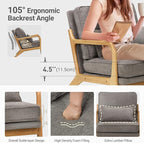 Modern Accent Chair with Lumbar Pillow, Relaxing Mid Century Chair Armchair with Solid Wood Frame & Soft Cushion, Reading Leisure Armchair for Living Room, Grey
