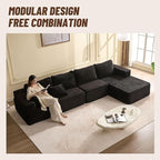 138" Boneless Couch with Deep Seat, Modular Sectional Sofa, Cloud Sectional Couch for Living Room, No Assembly Required, Corduroy, 4 Seater L-Shape Right, Black