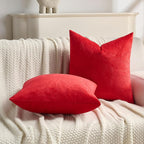 FUTEI Christmas Red Velvet Throw Pillow Covers 16x16 Inch Set of 2,Soft Embossed Leaf-Relief Textured Cushion Cases,Natural Home Decor for Couch Living Room