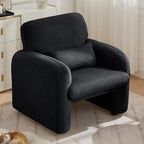 Corduroy Fabric Accent Chair, Modern Upholstered Living Room Chairs with Lumbar Pillow, Wide Comfy Leisure Armchair for Bedroom, Office, Reading, Black
