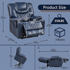 Lift Chair for Elderly: 9988 High Density Foam Lay Flat Heat and Massage, Reclining to 180, 2 Pockets Cup Holders, 2 Remote Controls, Dual OKIN Motors - Breathable Leather Navy Blue