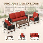 4 Piece Patio Furniture Set, Wooden Outdoor Furniture Conversation Set with Coffee Table, Modern PE Wicker Patio Chairs Conversation Sets with Sofa for Garden, Terrace, Porch, Balconies, Lawns