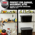 Rubbermaid Garage Storage Bins Black Plastic Stackable Storage with 3-Pack 31 GAL Capacity, Totes for Storage Home Organization Durable - Heavy Duty (31 GAL - 3 Pack Solid Black and Grey)