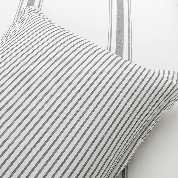 Lush Decor Farmhouse Stripe Reversible Cotton Comforter Set , 2 Piece Set, Twin XL, Dark Gray - Twin Bedding Set - Dorm Decor - Striped Comforter For Kids Or Teens - Modern Farmhouse Bedroom Decor