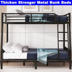 Upgraded Version Thicken Metal Full XL Over Queen Bunk Bed, Stronger Heavy Duty Steel Bunk Bed Full Over Queen Size, Best Bunkbed Frame for Adults, Easy Assembly, Black (Full XL Over Queen)