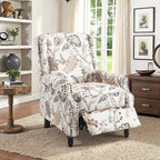 Recliner Chair, Upholstered Wingback Floral Pushback Armchair with Adjustable Backrest & Footrest, Comfy Accent Chair for Small Spaces, Living Room, Bedroom (Plants Beige, Set of 2)