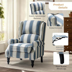 HULALA HOME Upholstered Wingback Recliner Chair Set of 2, Small Adjustable Footrest Push Back Single Reclining Sofa, Mid Century Modern Lounge Armchair for Living Room, Bedroom, Reading/Stripe Navy