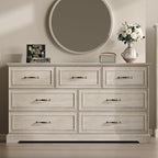 Farmhouse 7 Drawers Dresser for Bedroom, 57" Wide Modern Chest of Drawers with Deep Drawers & Bar Handles, Rustic Wood Dresser TV Stand, Wooden Closet Storage Organizer for Living Room, Hallway, Grey