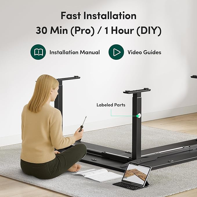 BANTI L-Shaped Standing Desk - 75 x 63 Inch Adjustable Corner Standing Desk with Charging Station - L Shape Sit Stand Table with Memory Controller, Splice Board for Home Office