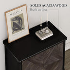 Lenia Solid Wood Storage Cabinet with Diamond Pattern Doors, Rustic Farmhouse Accent Cabinet for Living Room, or Entryway, Durable Acacia Wood, Mocha Black