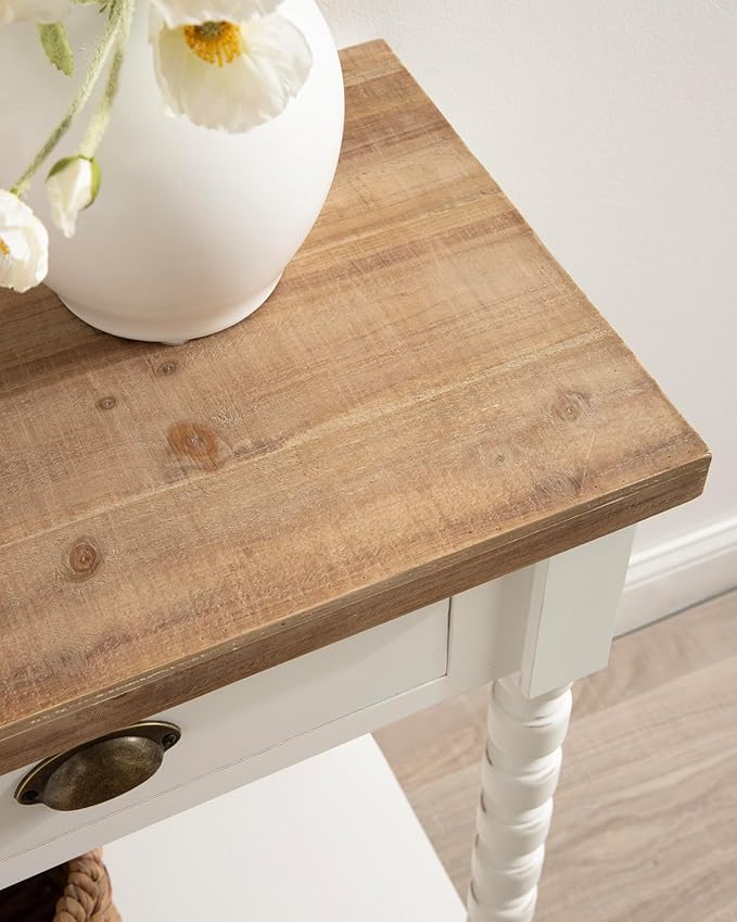 Kate and Laurel Rutledge Coastal Wooden Console Table with Shelf; 40 x 14 x 33; Hazelnut and White; Traditional Wood Entryway Table with Drawers and Decorative Turned Legs for Entry Storage Options
